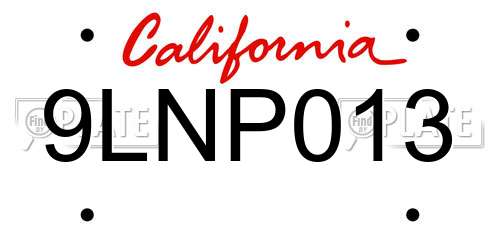 9LNP013 California License Plate