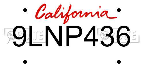 9LNP436 California License Plate