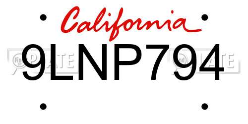 9LNP794 California License Plate