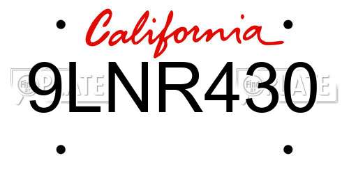 9LNR430 California License Plate