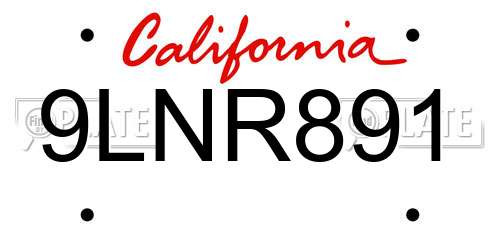 9LNR891 California License Plate