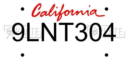 9LNT304 California License Plate