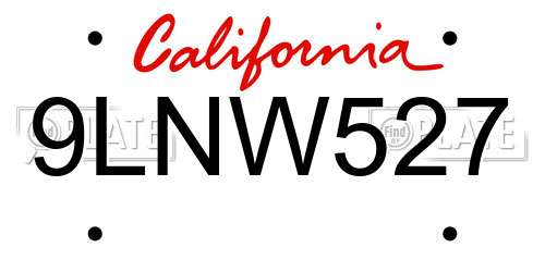9LNW527 California License Plate