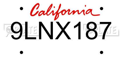 9LNX187 California License Plate