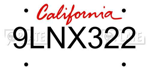 9LNX322 California License Plate