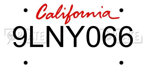 9LNY066 California License Plate