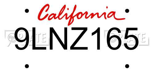 9LNZ165 California License Plate