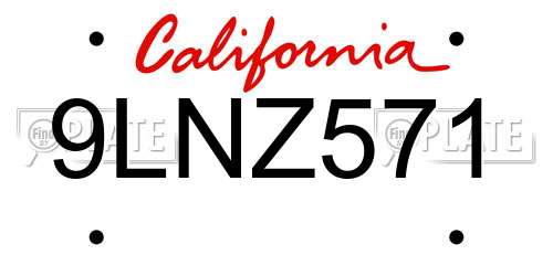9LNZ571 California License Plate