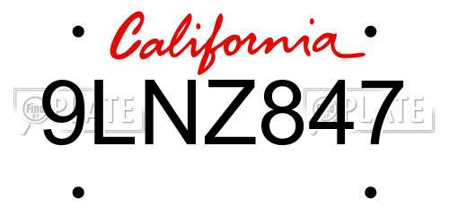 9LNZ847 California License Plate