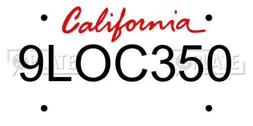 9LOC350 California License Plate