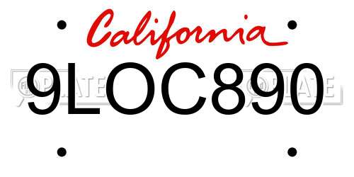 9LOC890 California License Plate
