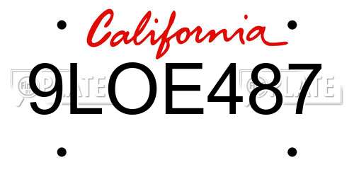 9LOE487 California License Plate