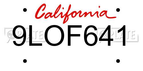 9LOF641 California License Plate