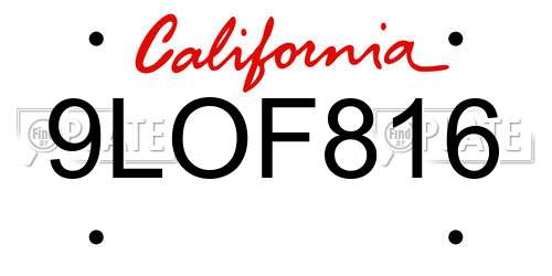 9LOF816 California License Plate