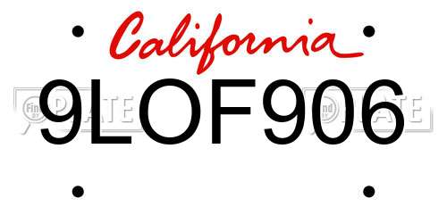 9LOF906 California License Plate