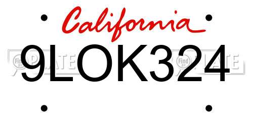 9LOK324 California License Plate