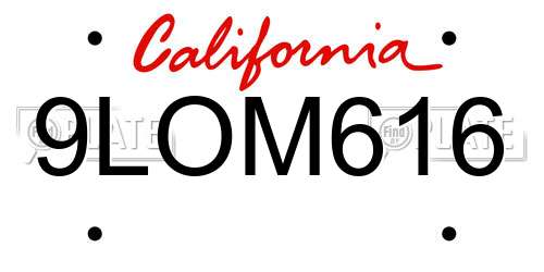 9LOM616 California License Plate