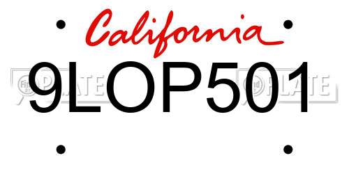 9LOP501 California License Plate