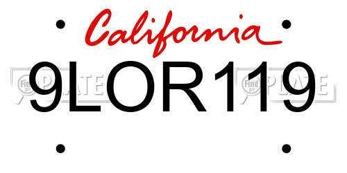 9LOR119 California License Plate