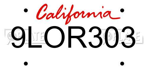 9LOR303 California License Plate