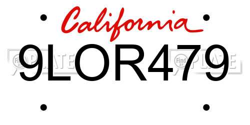 9LOR479 California License Plate