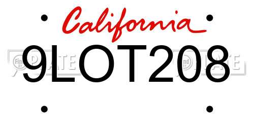9LOT208 California License Plate