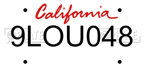 9LOU048 California License Plate