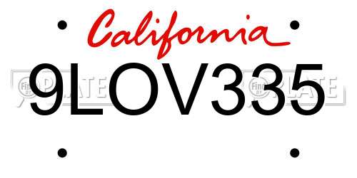 9LOV335 California License Plate