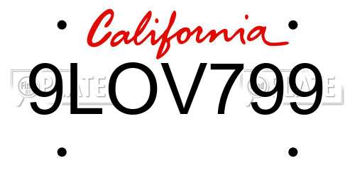 9LOV799 California License Plate