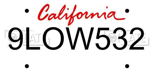 9LOW532 California License Plate