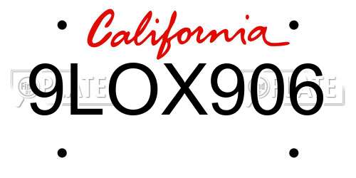 9LOX906 California License Plate