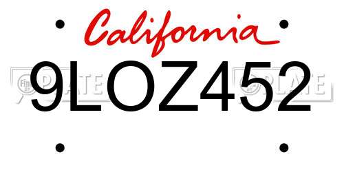 9LOZ452 California License Plate
