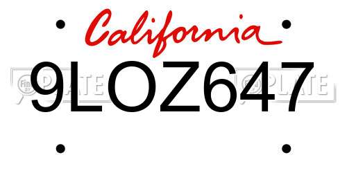 9LOZ647 California License Plate