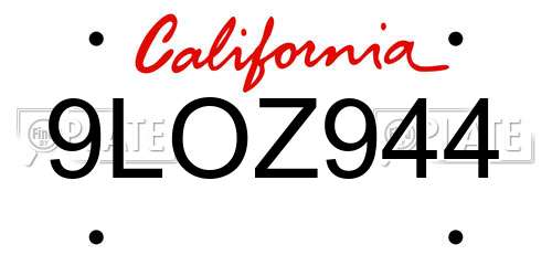 9LOZ944 California License Plate