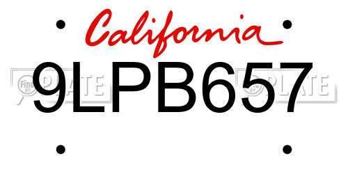 9LPB657 California License Plate