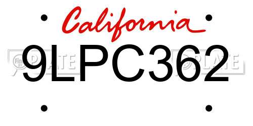 9LPC362 California License Plate