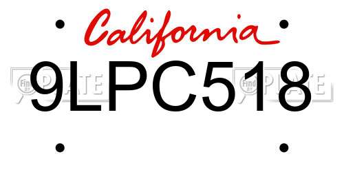 9LPC518 California License Plate