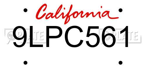 9LPC561 California License Plate