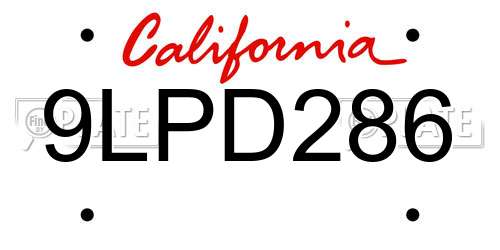 9LPD286 California License Plate