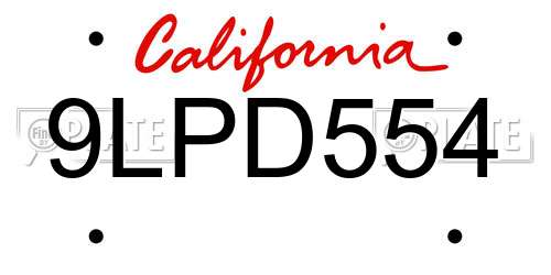 9LPD554 California License Plate
