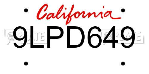 9LPD649 California License Plate