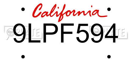 9LPF594 California License Plate