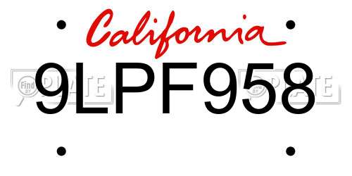 9LPF958 California License Plate