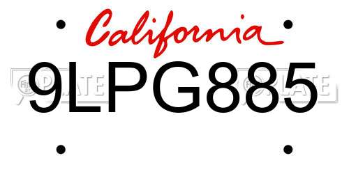 9LPG885 California License Plate