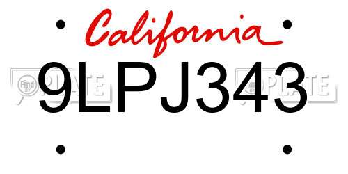 9LPJ343 California License Plate