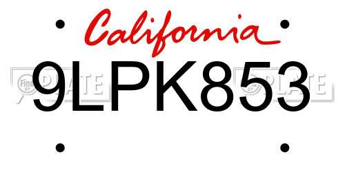 9LPK853 California License Plate