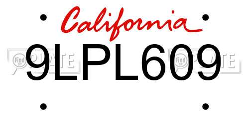 9LPL609 California License Plate