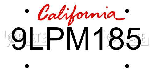 9LPM185 California License Plate