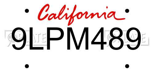 9LPM489 California License Plate