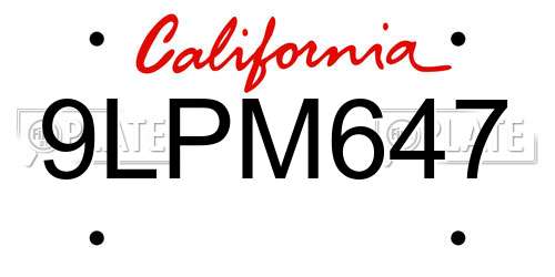 9LPM647 California License Plate